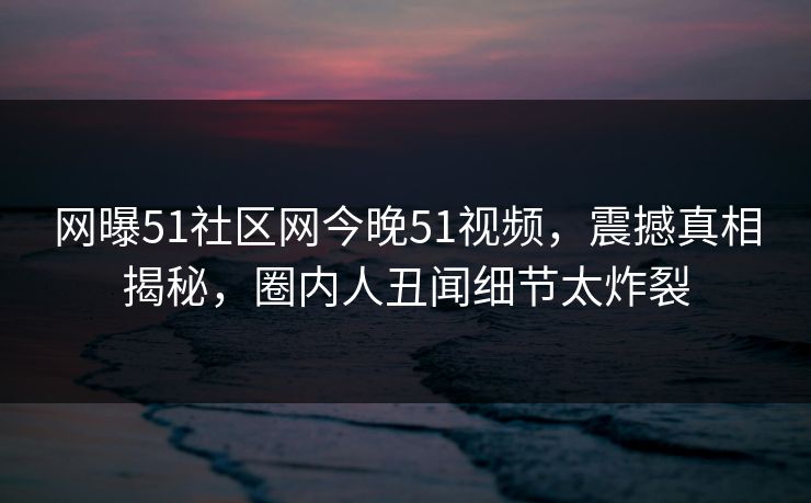 网曝51社区网今晚51视频，震撼真相揭秘，圈内人丑闻细节太炸裂