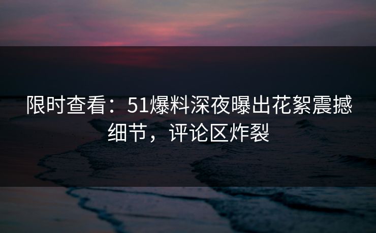 限时查看：51爆料深夜曝出花絮震撼细节，评论区炸裂