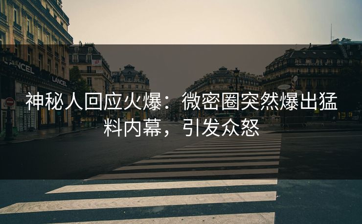 神秘人回应火爆：微密圈突然爆出猛料内幕，引发众怒